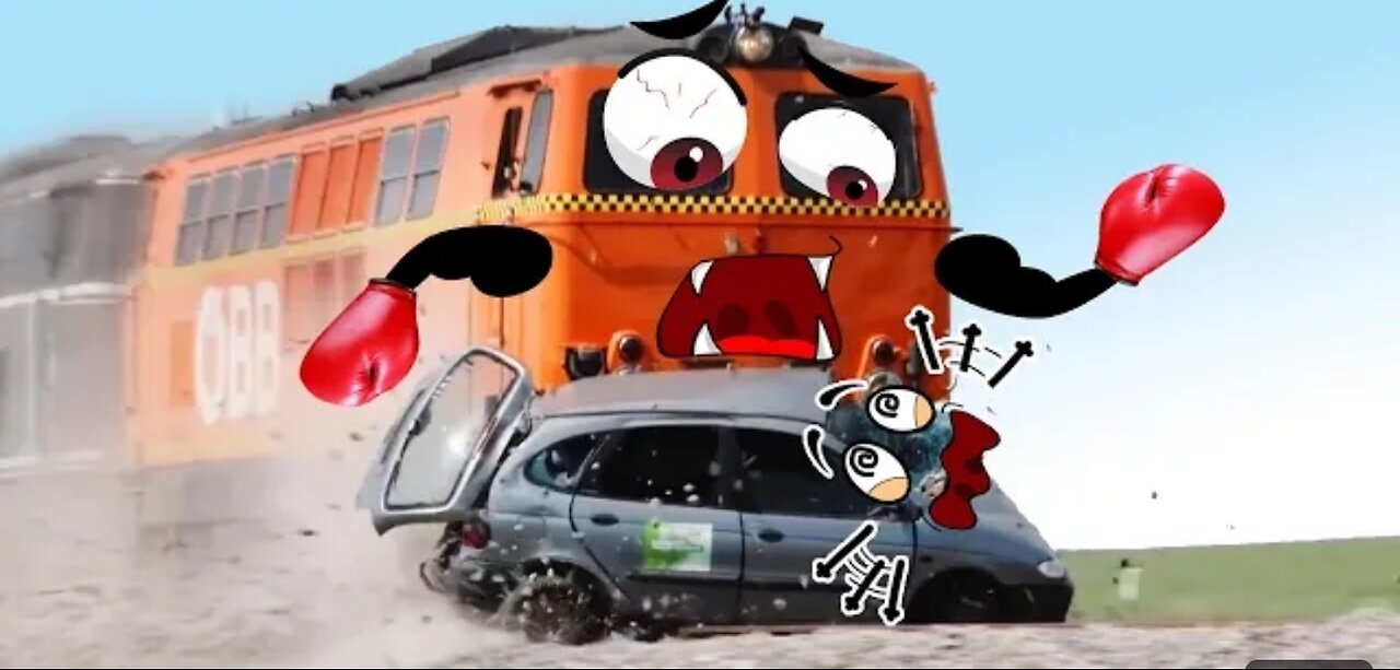 Train Crash | Monster Trains Crush Cars on Railroad