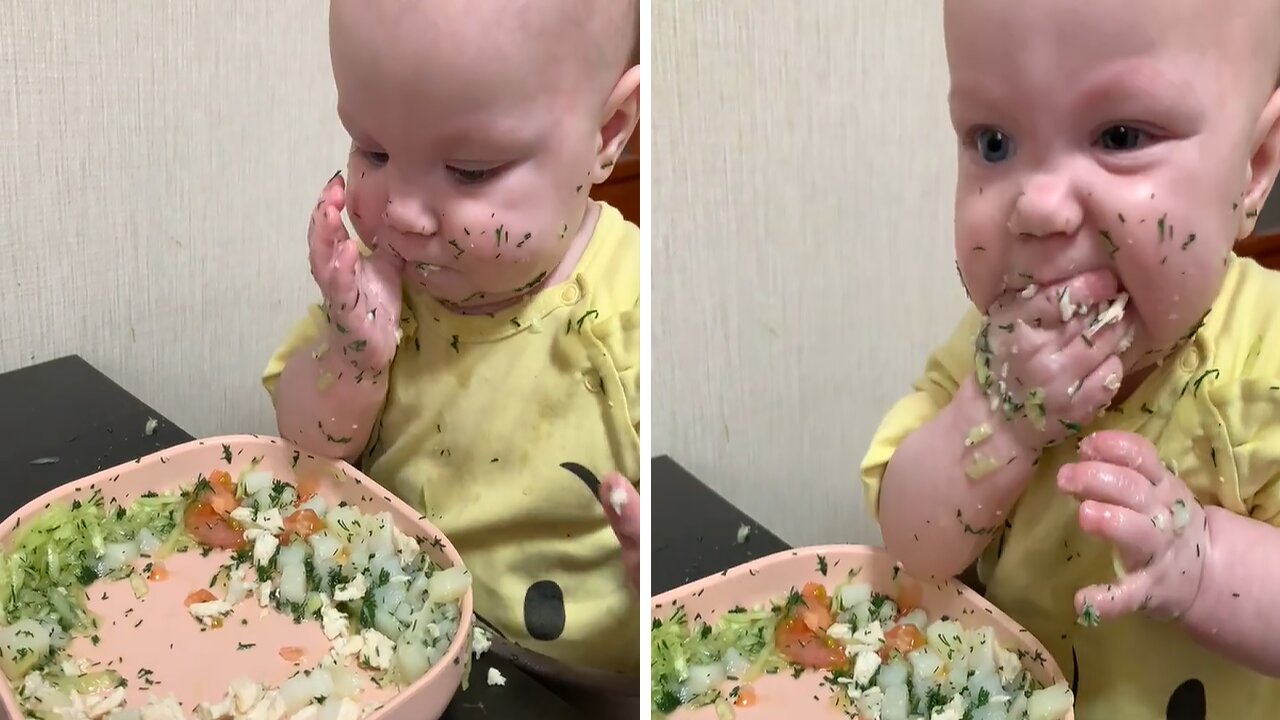 Baby Makes Adorably Huge Mess While Eating Dinner