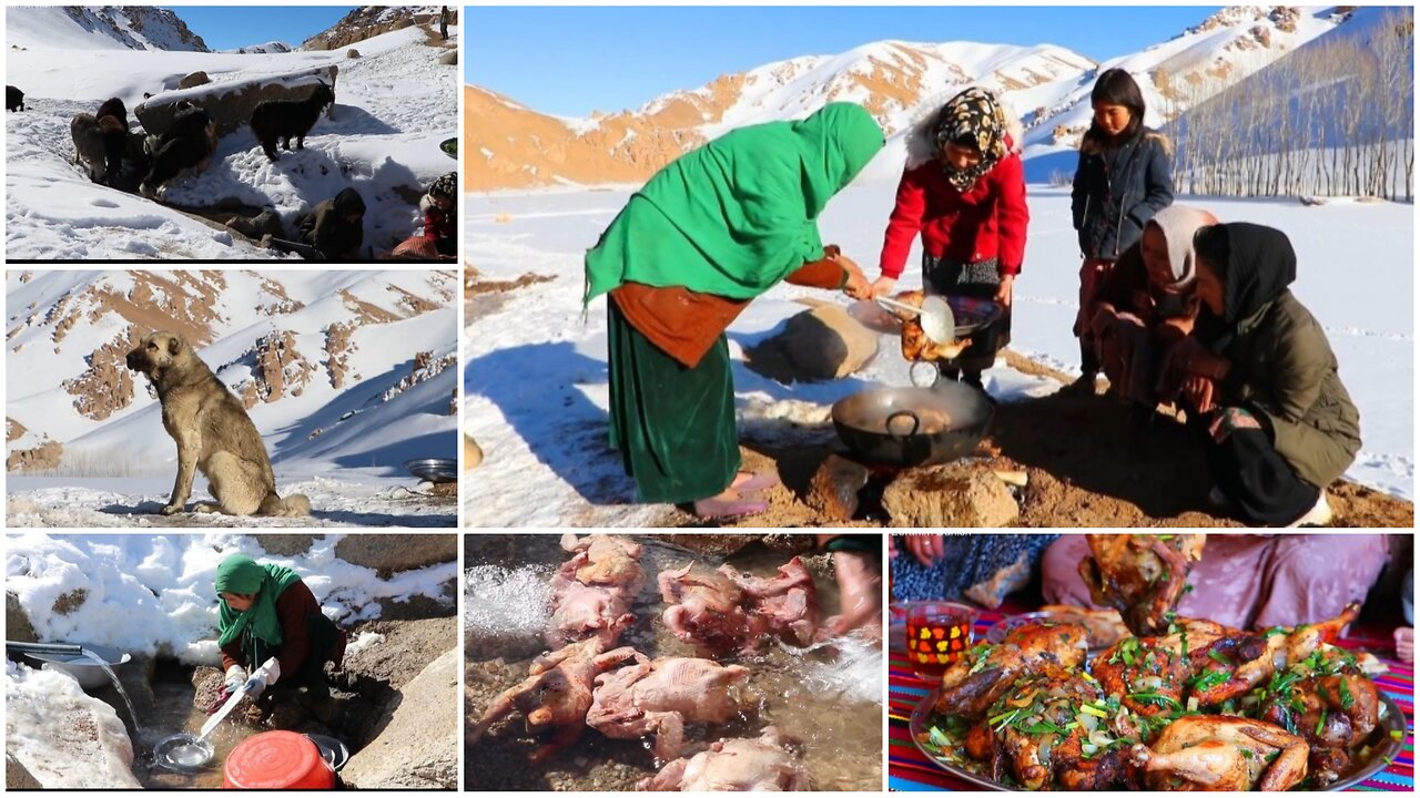 Cooking grilled chicken in the village, Daily life in the villages of Afghanistan,