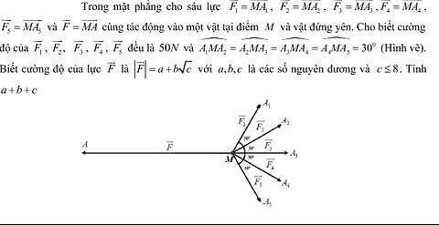 Trong mặt phẳng cho sáu lực F1 =MA1, F2=MA2, F3 =MA3 , F4 =MA4,F5 = MA5, và F =MA cùng tác động