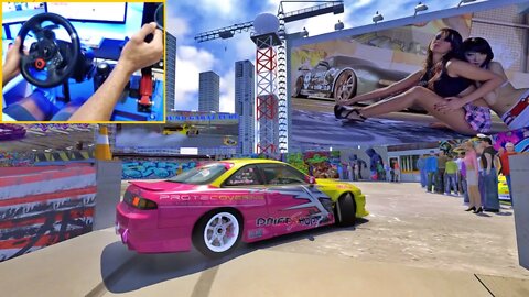 NISSAN S14 TOKYO DRIFTING PARKING - ASSETTO CORSA DRIFT - STEERING WHEEL GAMEPLAY G29