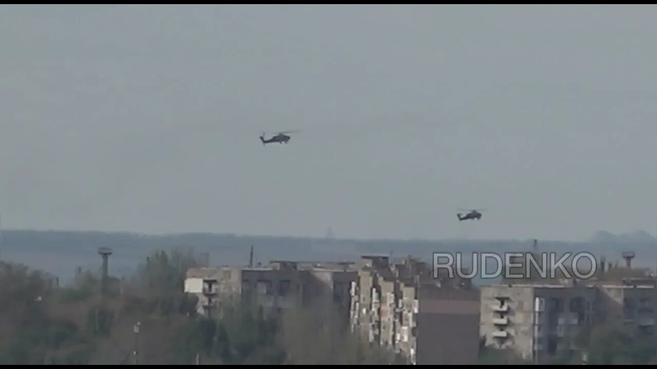 Russian Mi-28NM attack helos fired Izdeliye-305 missiles on Ukrainian fortification in Avdiivka