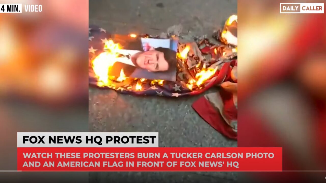 Protesters Burn Tucker Carlson Photo At Fox News HQ