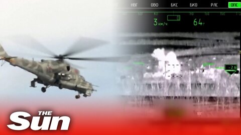 Russia release footage of helicopters destroying military hardware in 'special operation' in Ukraine