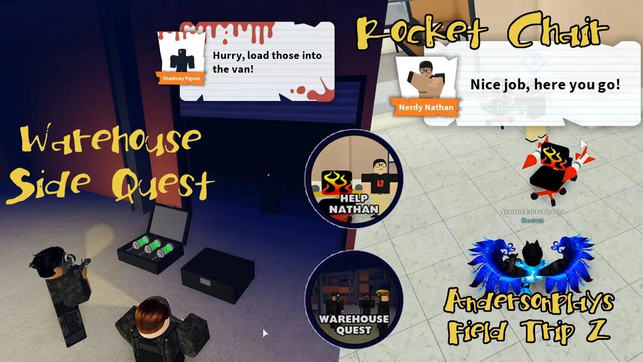 AndersonPlays Roblox Field Trip Z - New Rocket Chair and Warehouse Side Quest Walkthrough