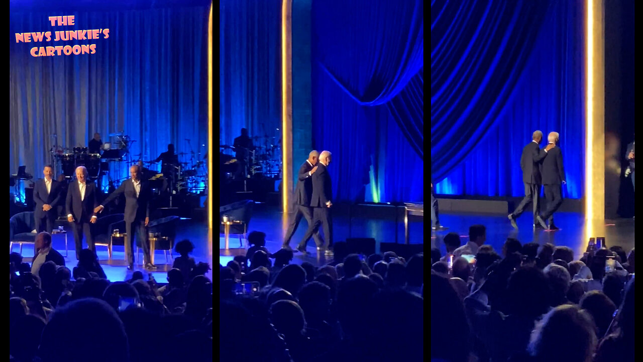 The epitome of Biden's presidency: Biden freezes before Obama grabs his arm and leads him off the stage.