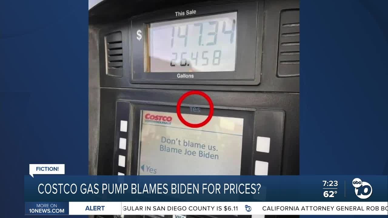 Fact or Fiction: Costco pump screen says 'Don't blame us. Blame Joe Biden?'