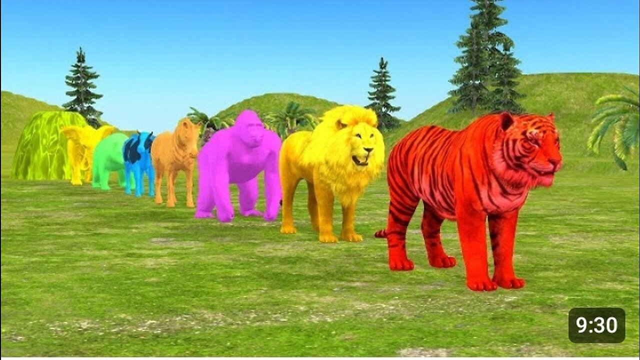 Paint Animal Gorella Cow Lion Tiger Elephant Fountain Crossing Animal Game