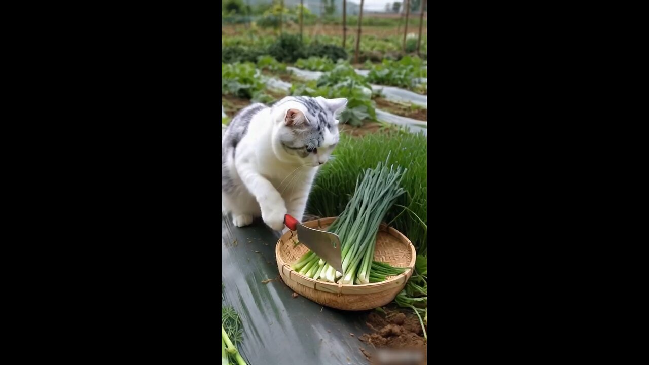 "It's such a blessing to have a cat that can cook. Today, the cat made scallion and meat buns.