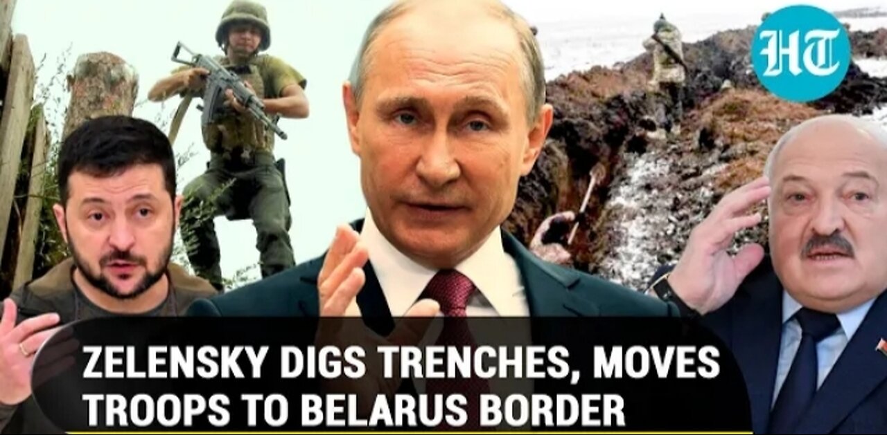 putin and his friend corner zelensky ukrainian troops dig trenches to escape belarus shelling