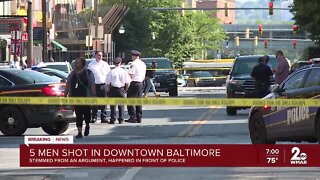 Five men shot after alleged argument in downtown Baltimore