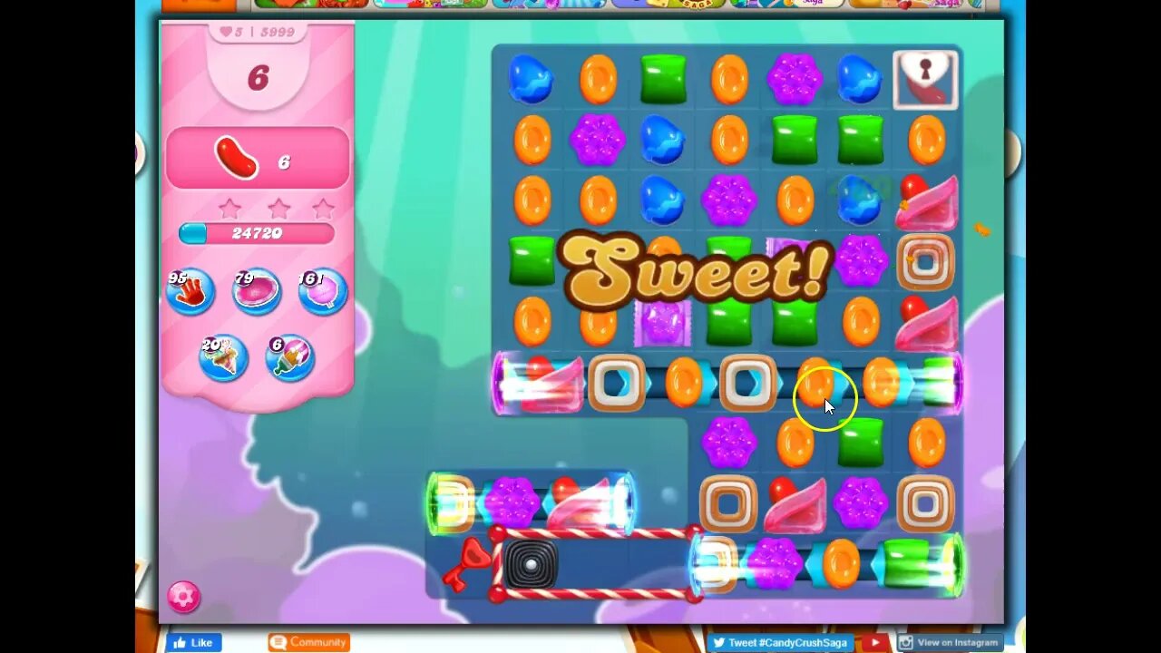Candy Crush Level 5999 Talkthrough, 20 Moves 0 Boosters