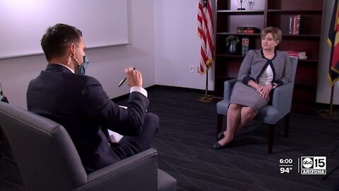 Maricopa County Attorney Allister Adel declines to answer protest questions during one-on-one interview