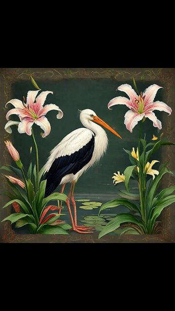 AI art: stork and lilies