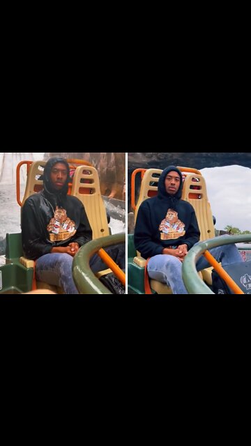Dude is not happy about getting wet on water ride