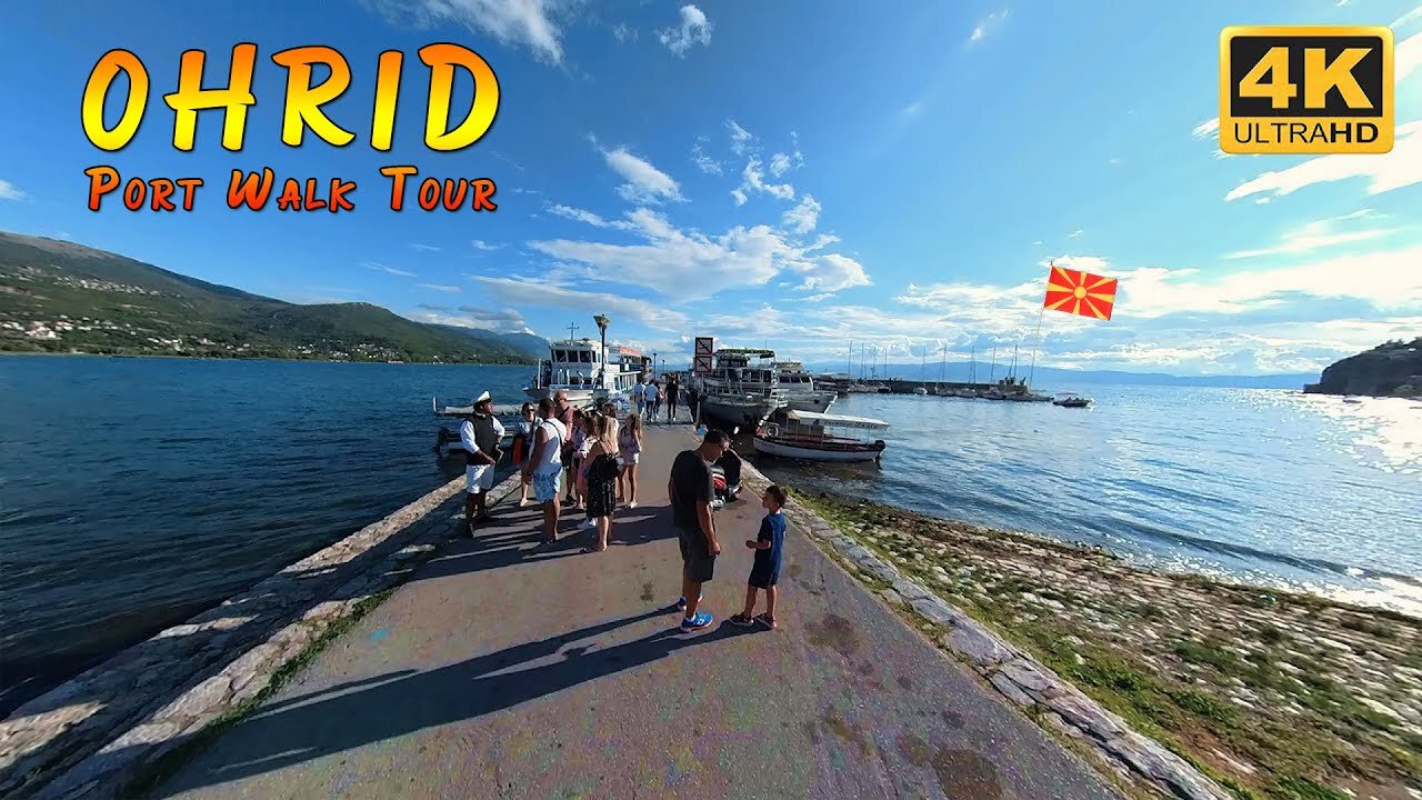 Walking Tour, Port Lake Ohrid, Macedonia | Summer Walk Travel Guide | Insta360 X2