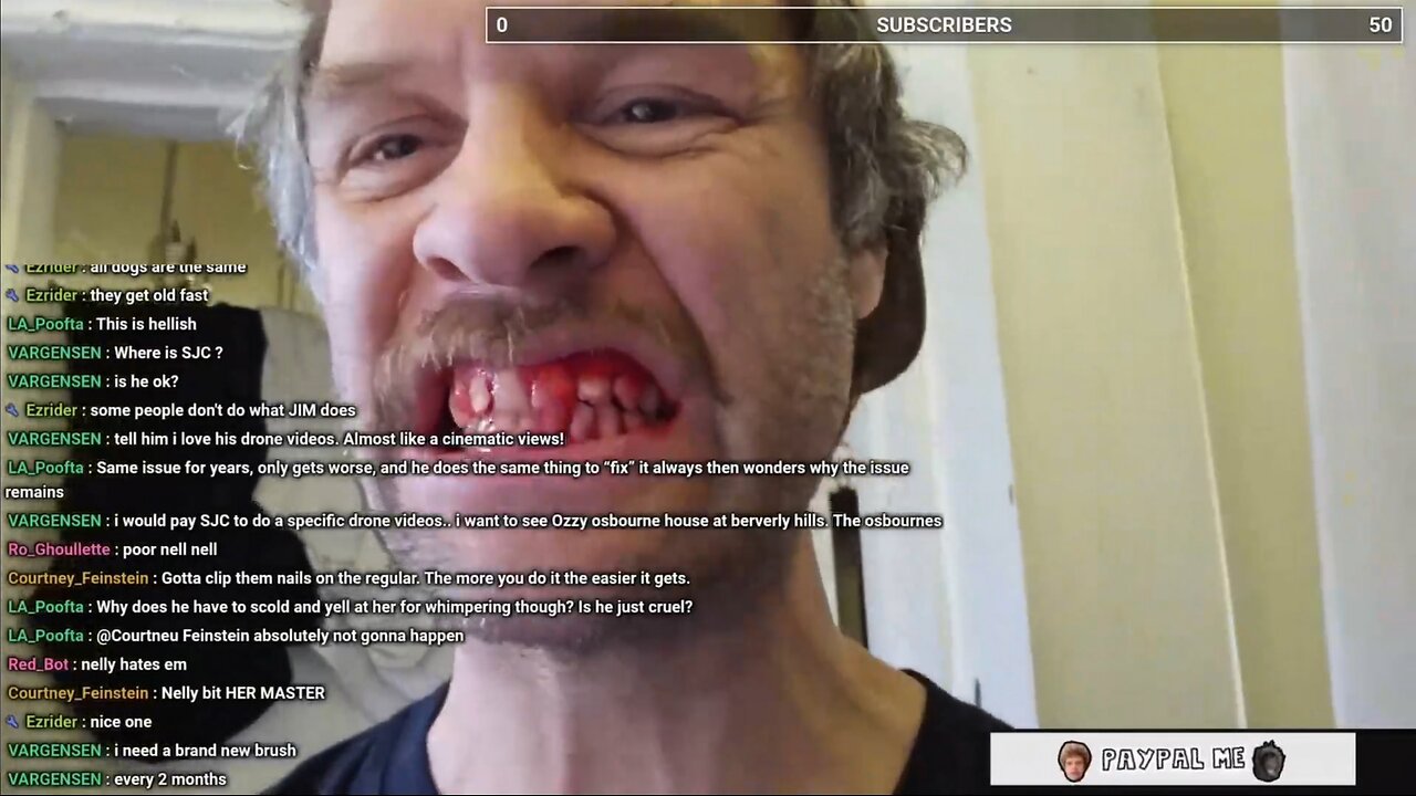 SJC brushes with no water or toothpaste causing his gums to immediately start bleeding