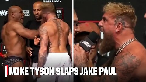 Mike Tyson slaps Jake Paul during ceremonial weigh-ins