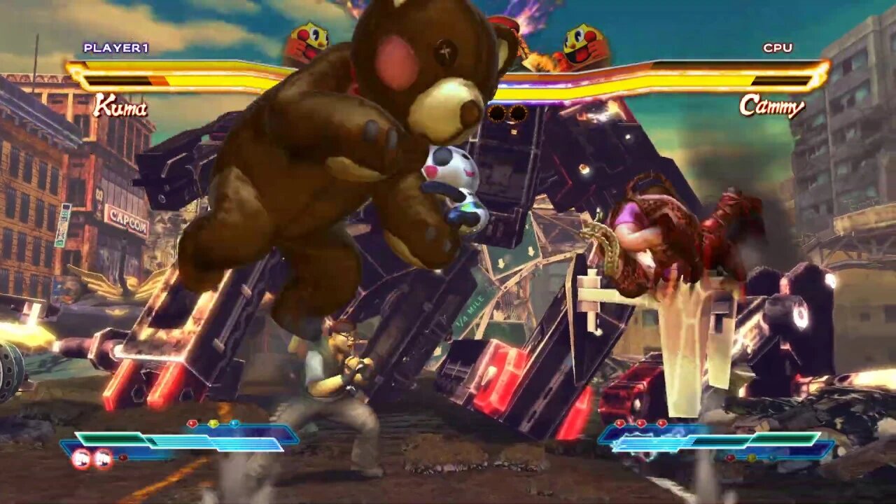 Street Fighter X Tekken: PAC-MAN (Alternate Costume) & Kuma vs Cammy & PAC-MAN - 2K 1440p