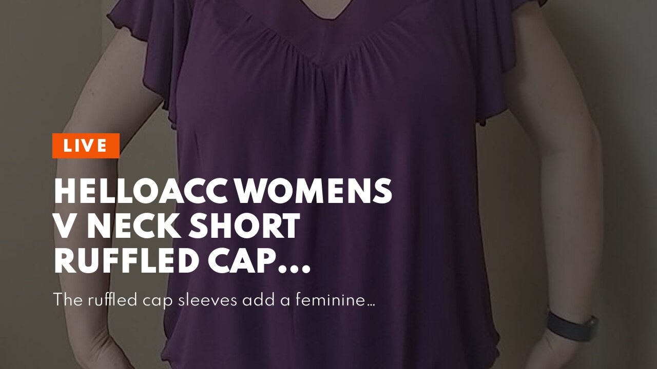 Helloacc Womens V Neck Short Ruffled Cap Sleeves Banded Hem Bottom T Shirts Loose Tops with Shi...