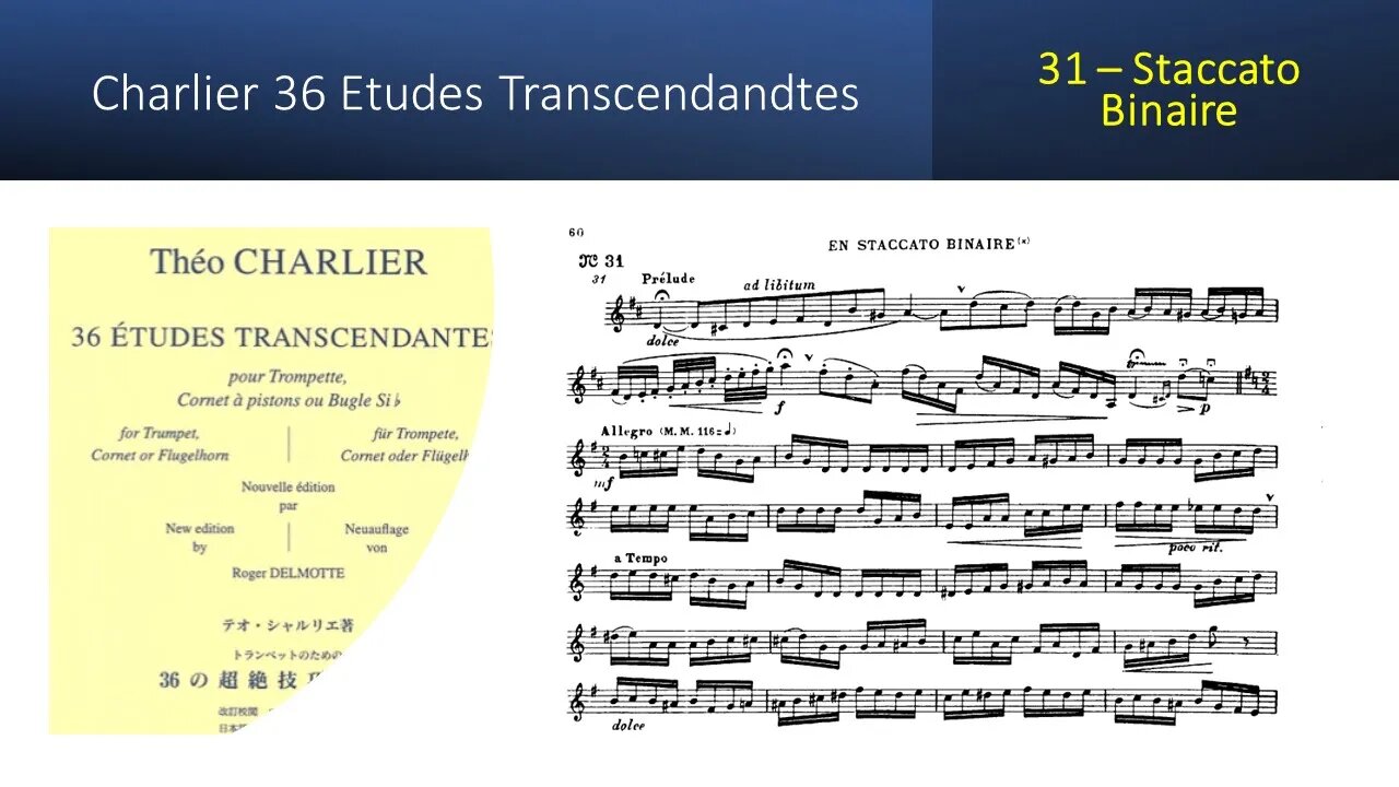 🎺🎺🎺 [TRUMPET ETUDE] Charlier 36 Etudes Transcendandtes No 31 – (Staccato Binaire)