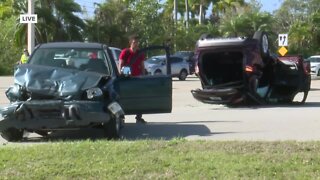 Crash sends one car onto roof