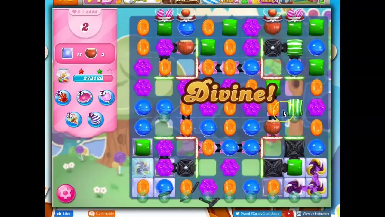 Candy Crush Level 5820 Talkthrough, 26 Moves 0 Boosters