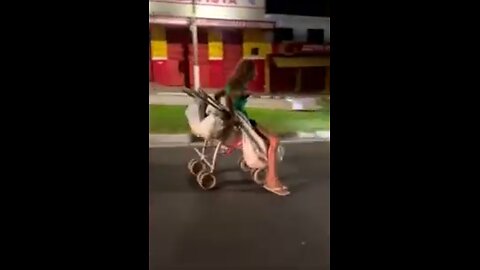 Woman overtakes car with baby stroller, with prey to fill up with gas 🤣