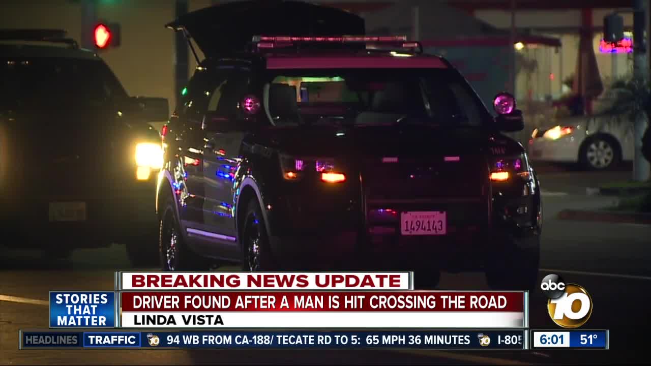 Driver found after man hit crossing Linda Vista road