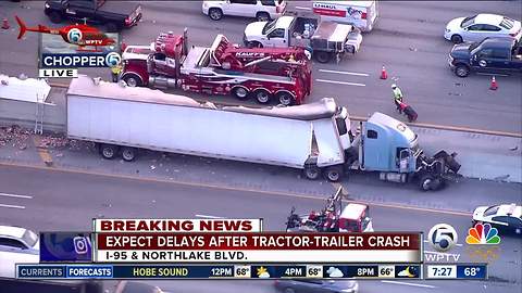 Semi crash on I-95 in Palm Beach sends debris across road