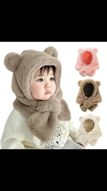 Winter Baby Hat Scarf One-Piece Faux Fur Kids Hats