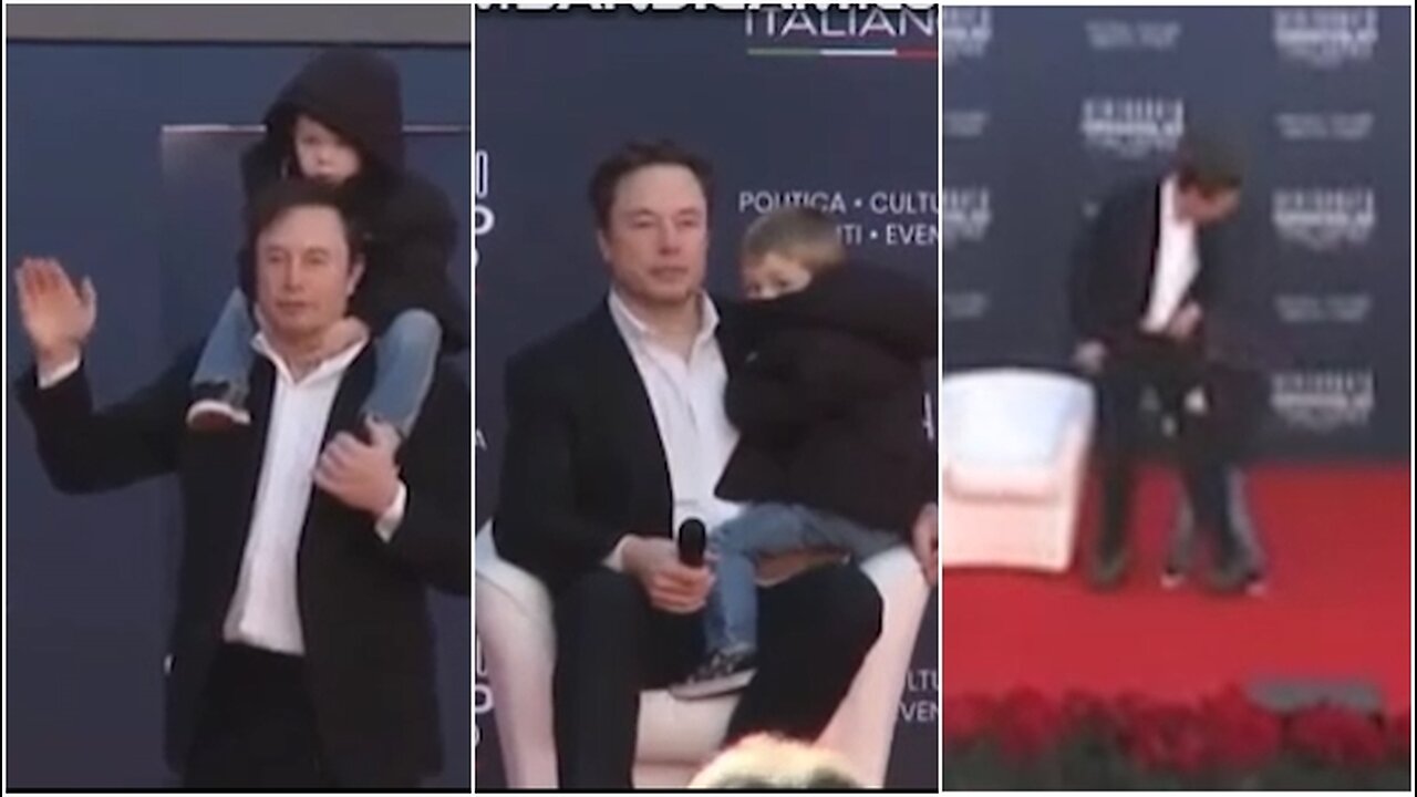 Elon Musk në skenën e 'Atreju' me djalin e vogël kaliqafë! Fëmija refuzon të largohet e shtrëngon