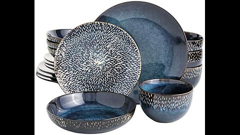 Gibson Elite Matisse 16 Piece Double Bowl Dinnerware Set, Cobalt Blue, Service for 4 (16pcs)