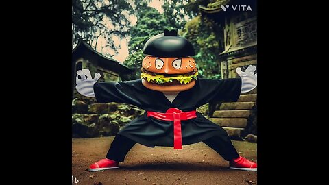 Hamburger Karate Man by Bing AI.