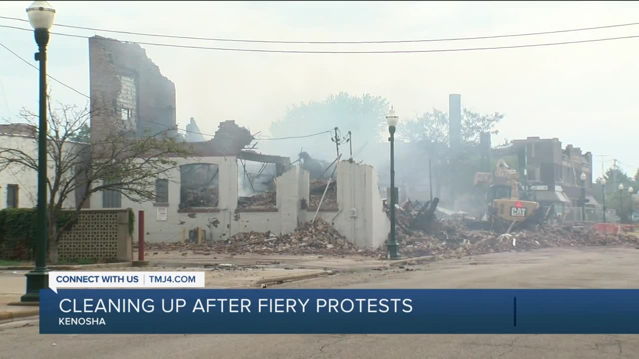 Clean up continues into Kenosha after fiery protests