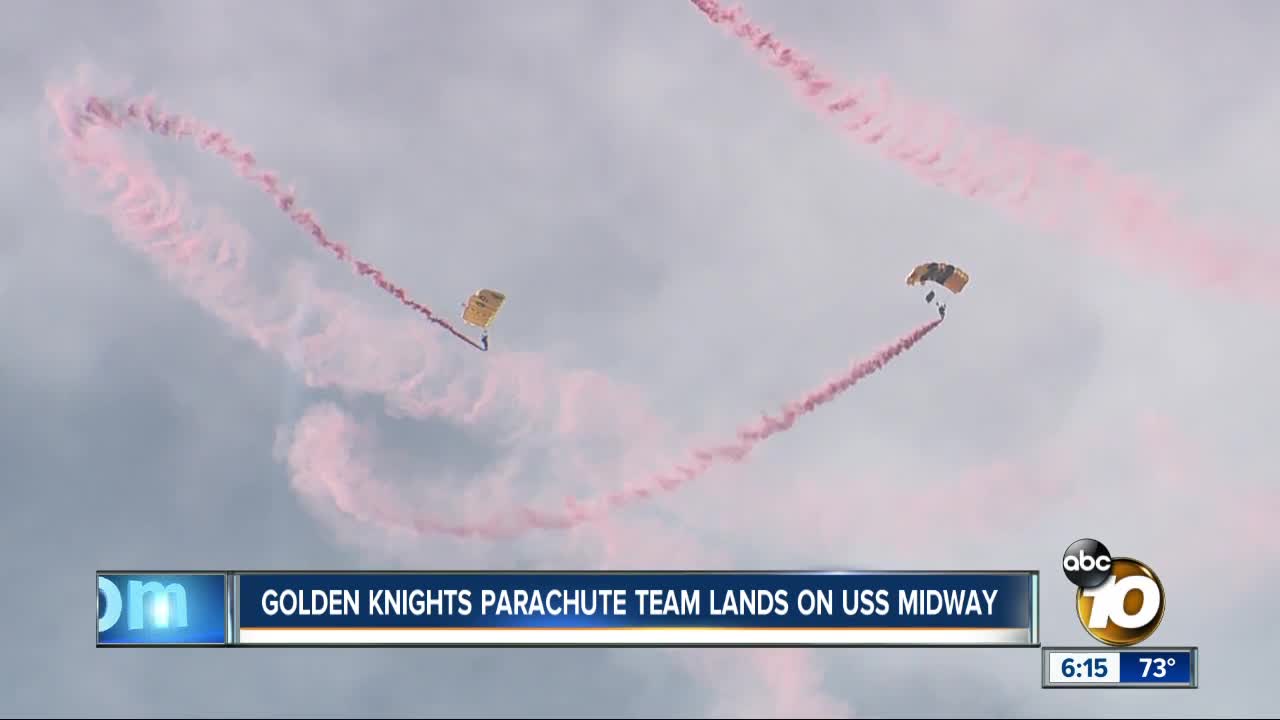 Golden Knights parachute team lands on USS Midway