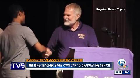 Retiring teacher gives own car to graduating senior