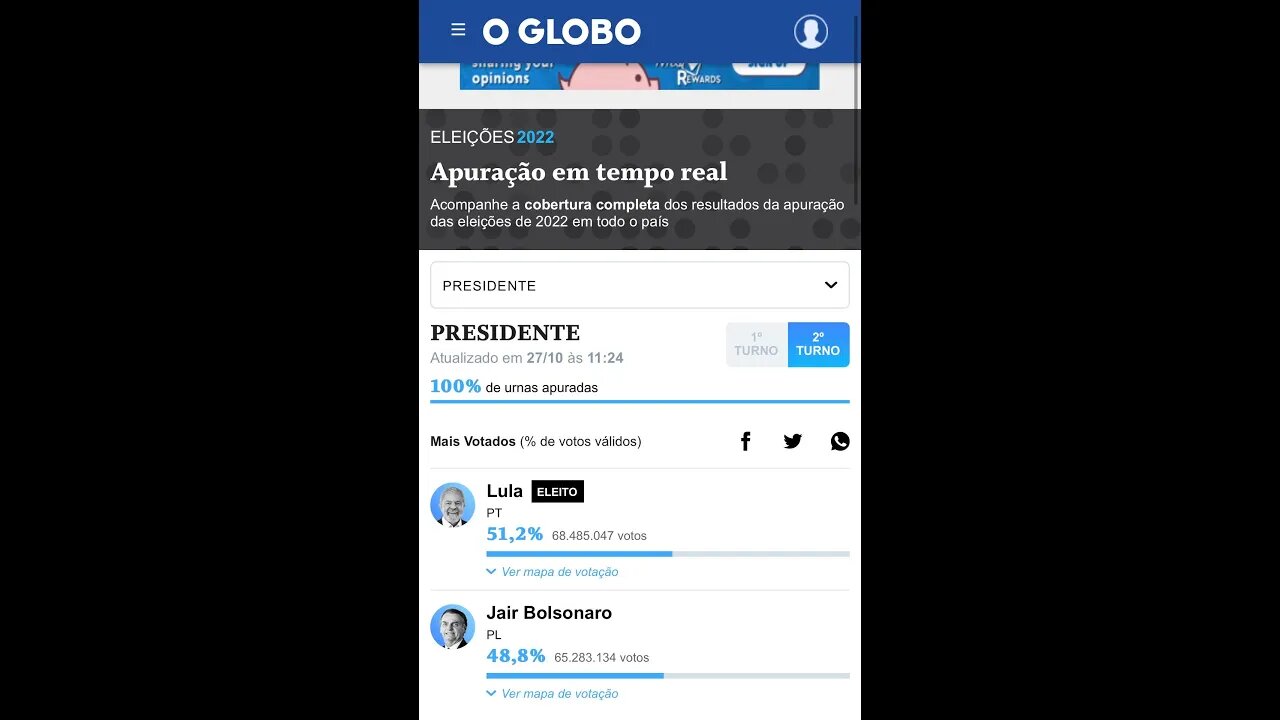 Neo live show apagaram jornal o globo posta vencedor da eleição 3 dias antes da eleição