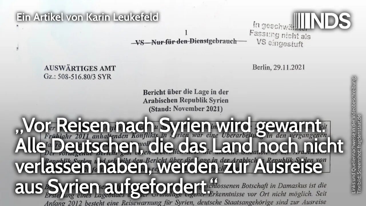 „Vor Reisen nach Syrien wird gewarnt.“ Deutsche werden zur Ausreise aufgefordert | K. Leukefeld NDS