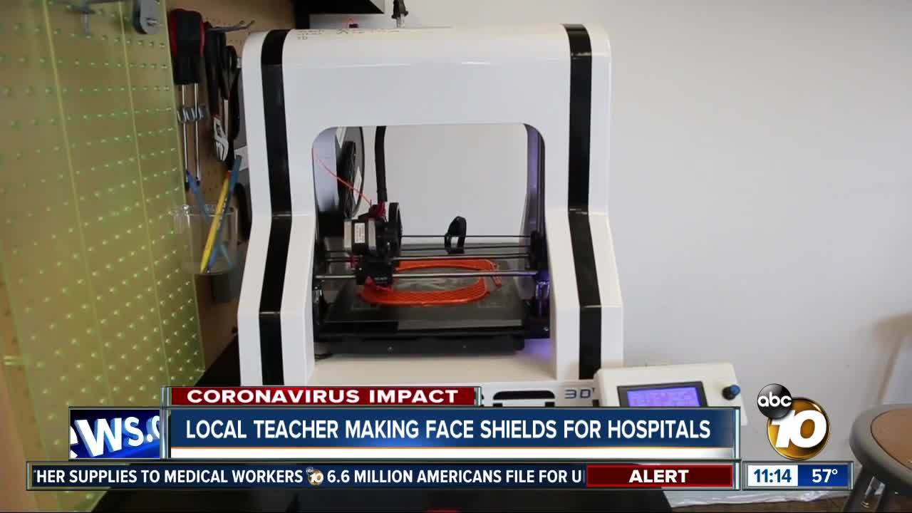 Local teacher making face shields for hospitals