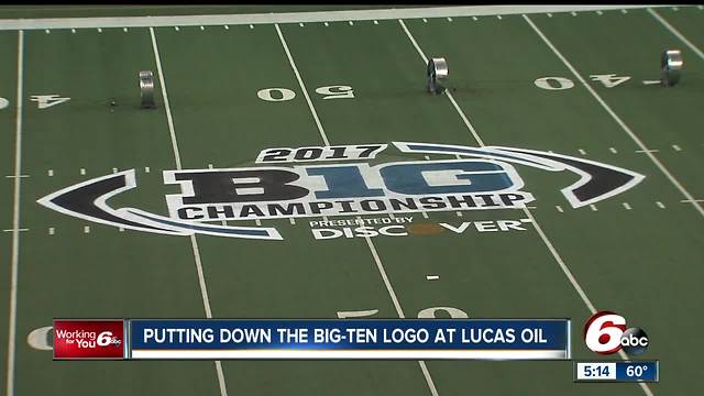 Big Ten logo painted at Lucas Oil Stadium in downtown Indy