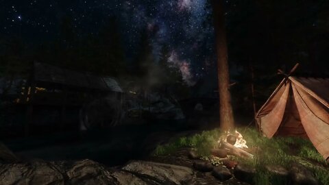 Fall Asleep Fast | Skyrim Camping Near Frost River Sawmill | Healing Outdoor Nighttime Ambience!