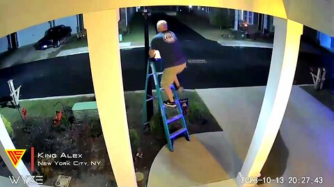 Guy Falls Off Ladder Caught on Wyze Cam Pan | Doorbell Camera Video