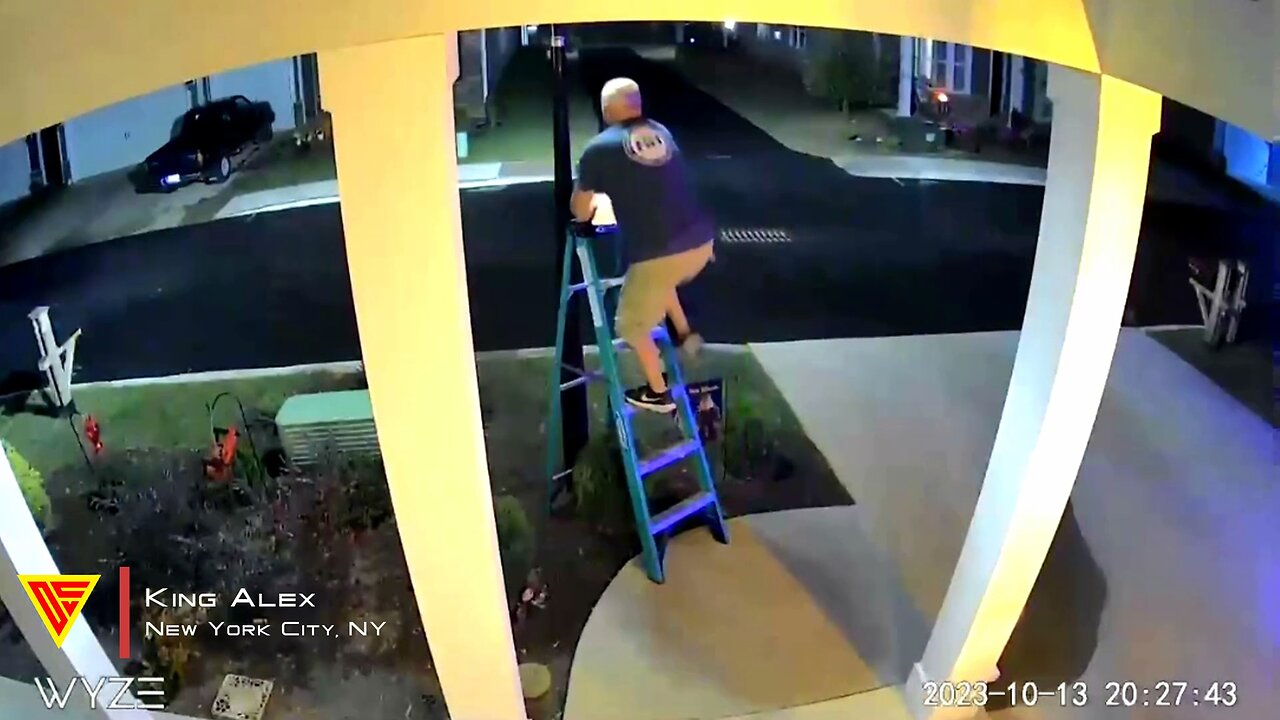 Guy Falls Off Ladder Caught on Wyze Cam Pan | Doorbell Camera Video