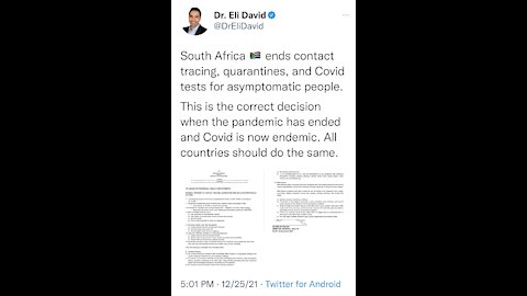 South Africa ends contact tracing, quarantines and COVID tests for asymptomatic people.