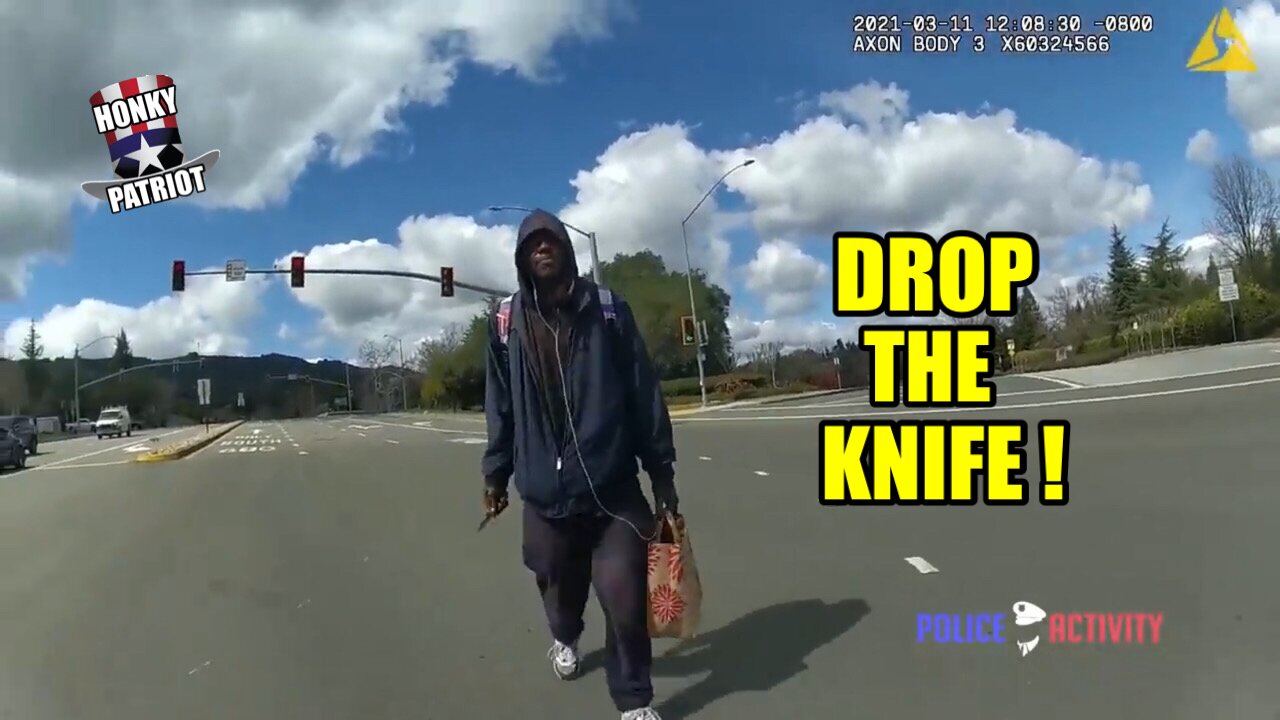 MAN PULLS KNIFE ON COP. COP SHOOTS MAN !