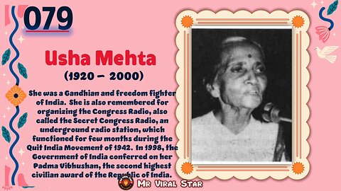 Usha Mehta (1920 – 2000)| TOP 150 Women That CHANGED THE WORLD | Short Biography