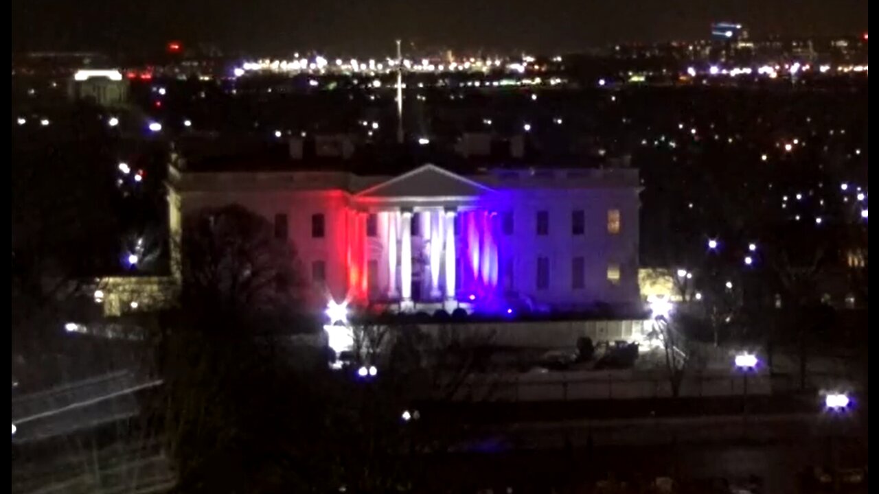 BEAUTIFUL The White House is LIT UP Red, White and Blue 2/3/22