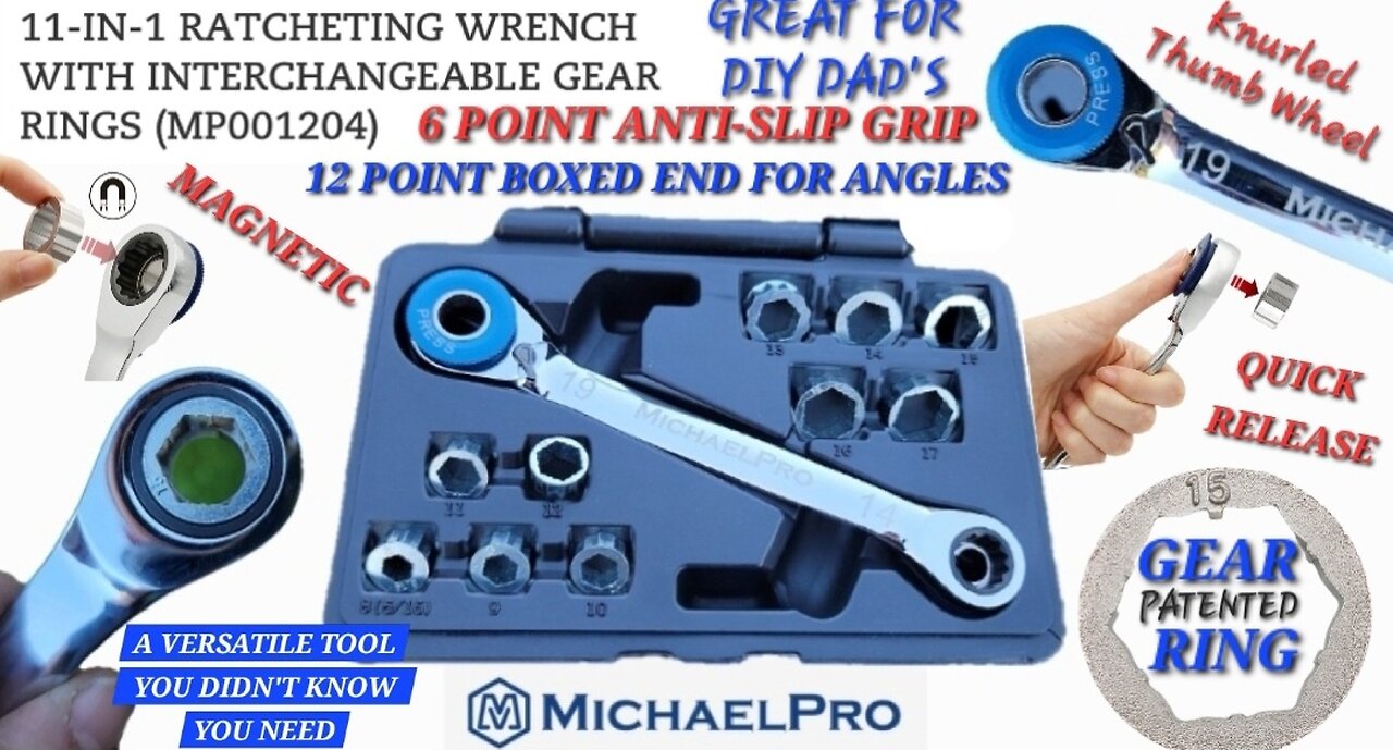 Michael Pro 11 in 1 Ratcheting Wrench with Interchangable Gear Rings