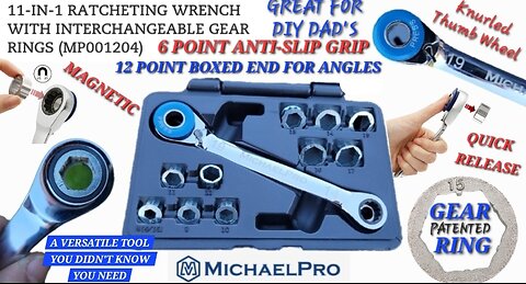 Michael Pro 11 in 1 Ratcheting Wrench with Interchangable Gear Rings